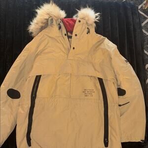 Beige Hooded Fur Tommy Hilfiger Ski Coat
